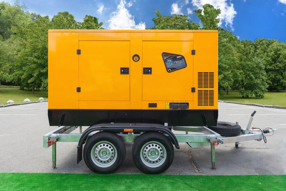 Yellow Generator on a Trailer, Parked on a Green Surface With Trees in the Background — Waite Diesel Service in Douglas, QLD