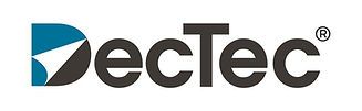 Logo for Dectec. Teal, white, and black design with