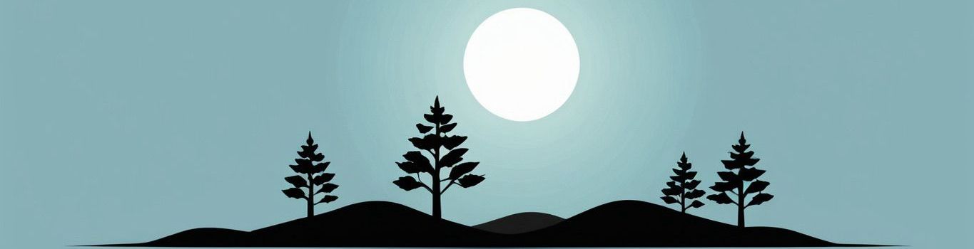 A silhouette of trees with a full moon in the background