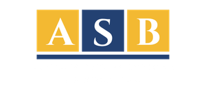 The asb logo is a yellow and blue square with the letters asb on it.
