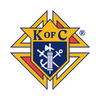 Knights of Columbus emblem: gold star and diamond around blue shield with crossed symbols.