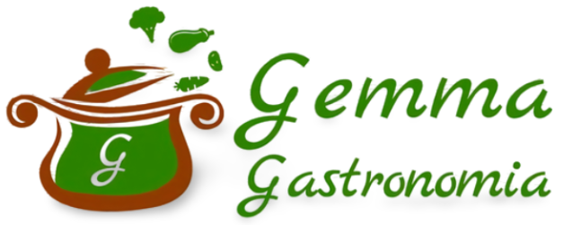 Logo per Gemma Gastronomia con una pentola, verdure e testo.