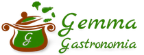 Logo per Gemma Gastronomia con una pentola, verdure e testo.