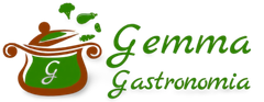 Logo per Gemma Gastronomia con una pentola, verdure e testo.
