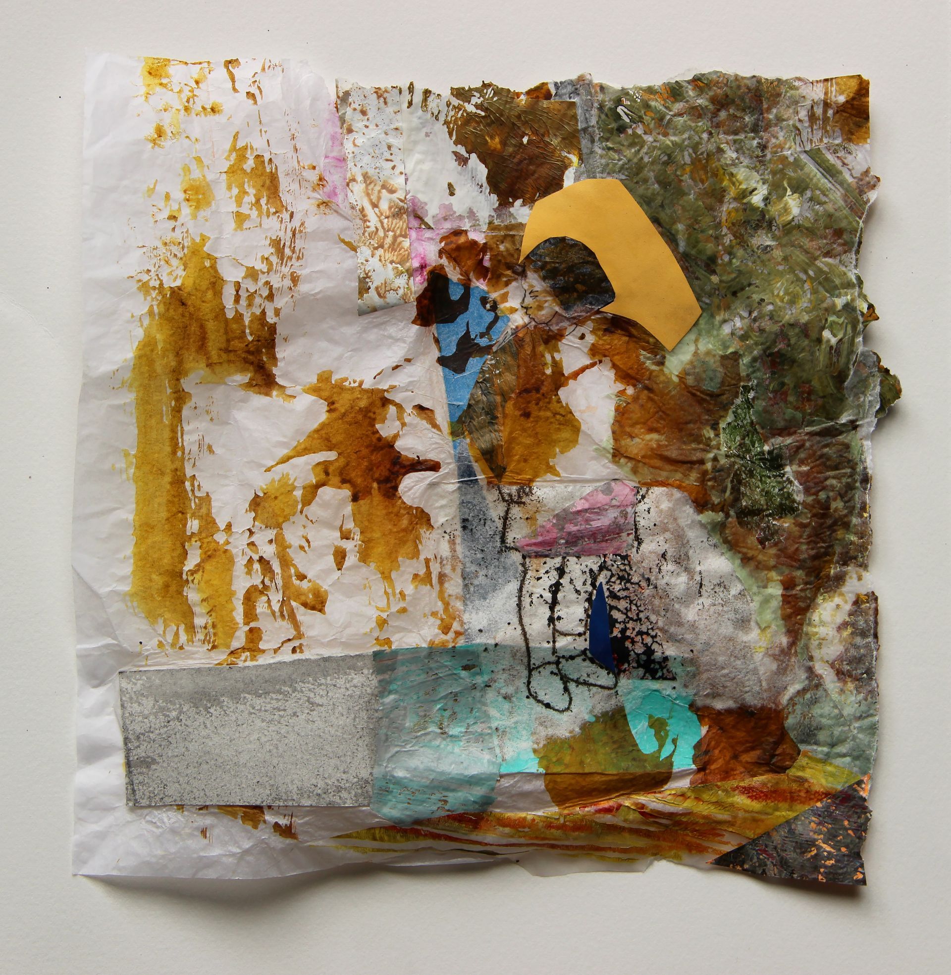 Past Future Tense. 2020, Mixed media and collage on drop cloth, 70
