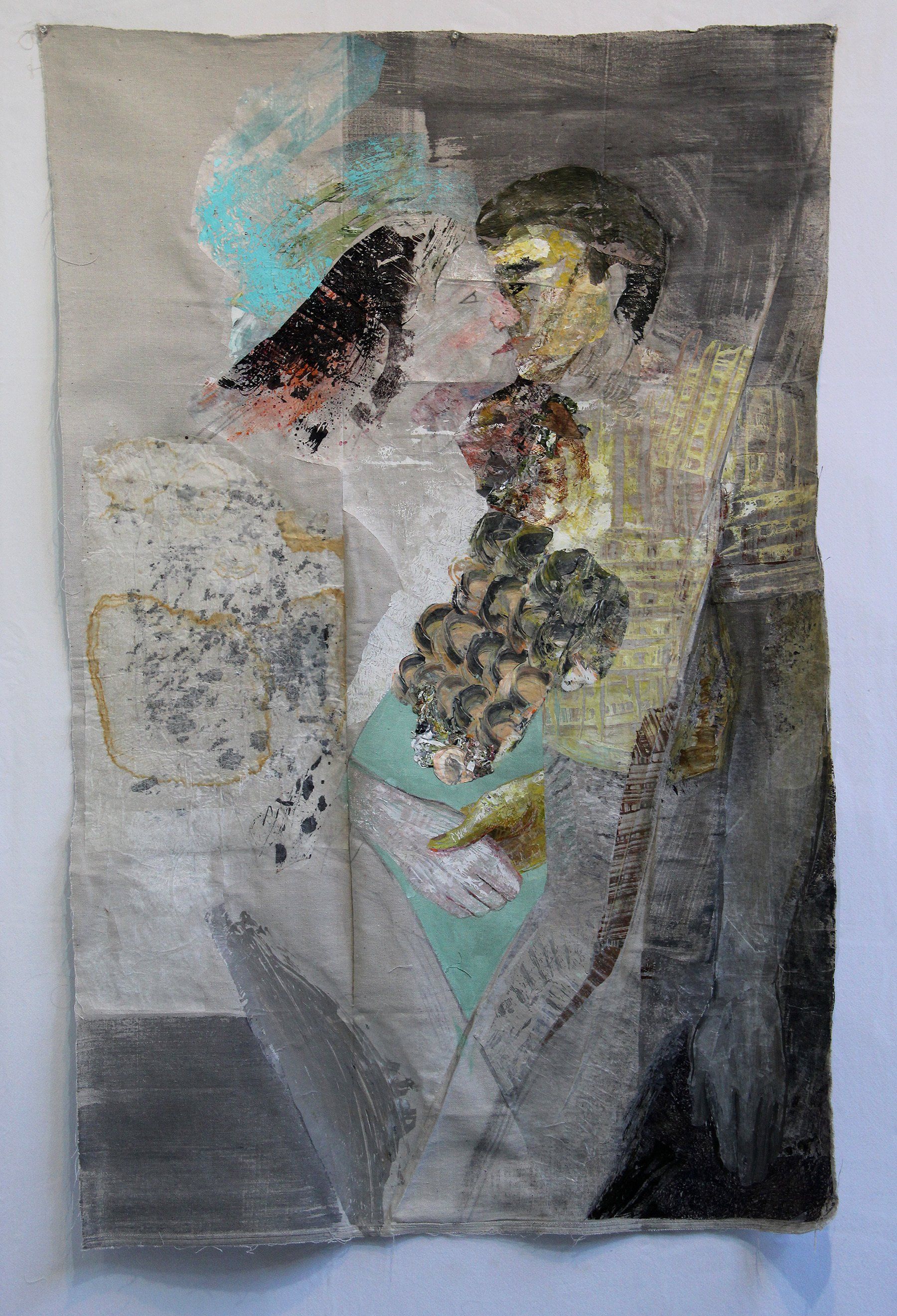 Hope. 2019, Mixed media and collage on drop cloth, 51