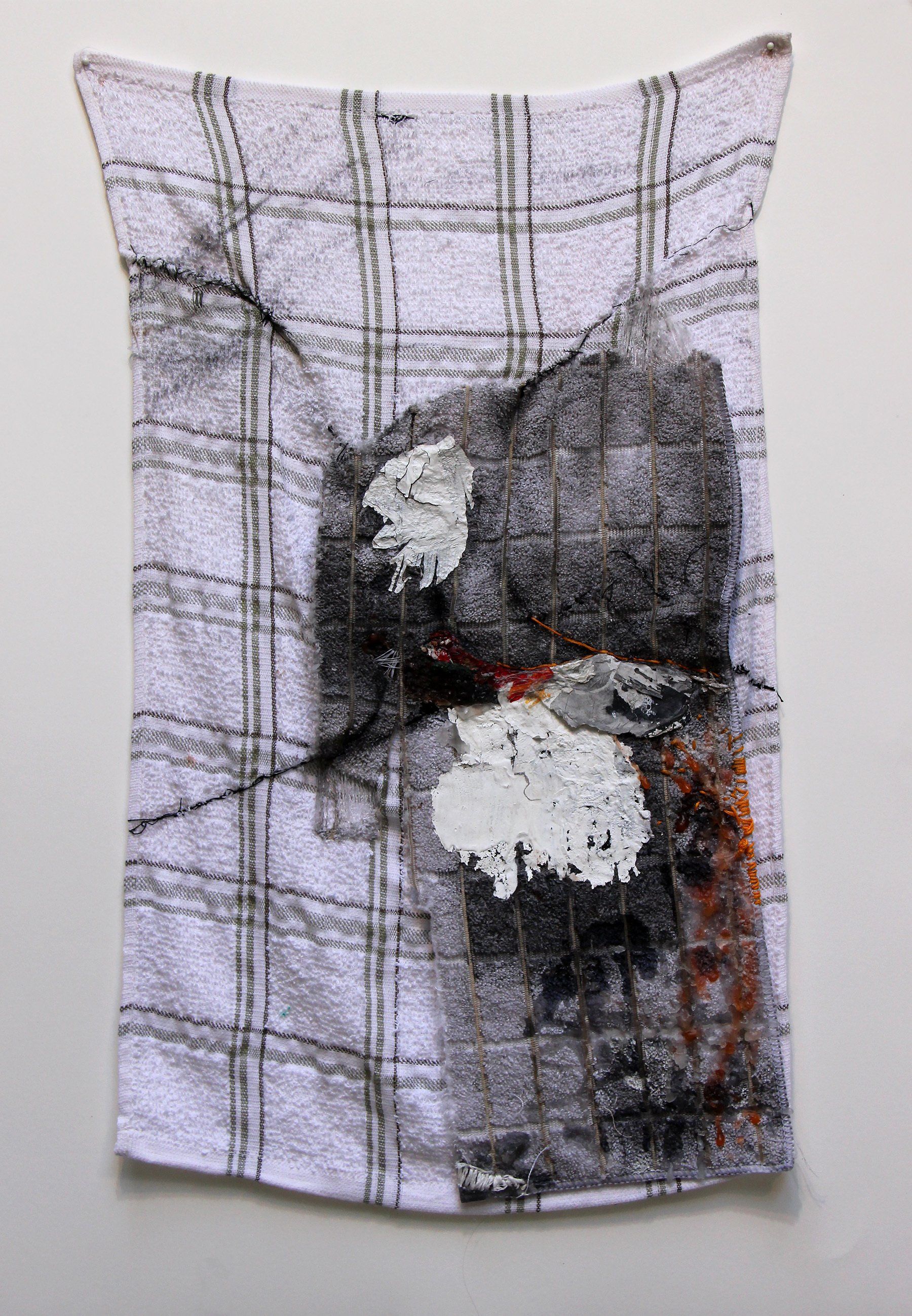 Love of Painting (Origin du Monde). 2020, Stitching, mixed media and wax on kitchen towels, 25
