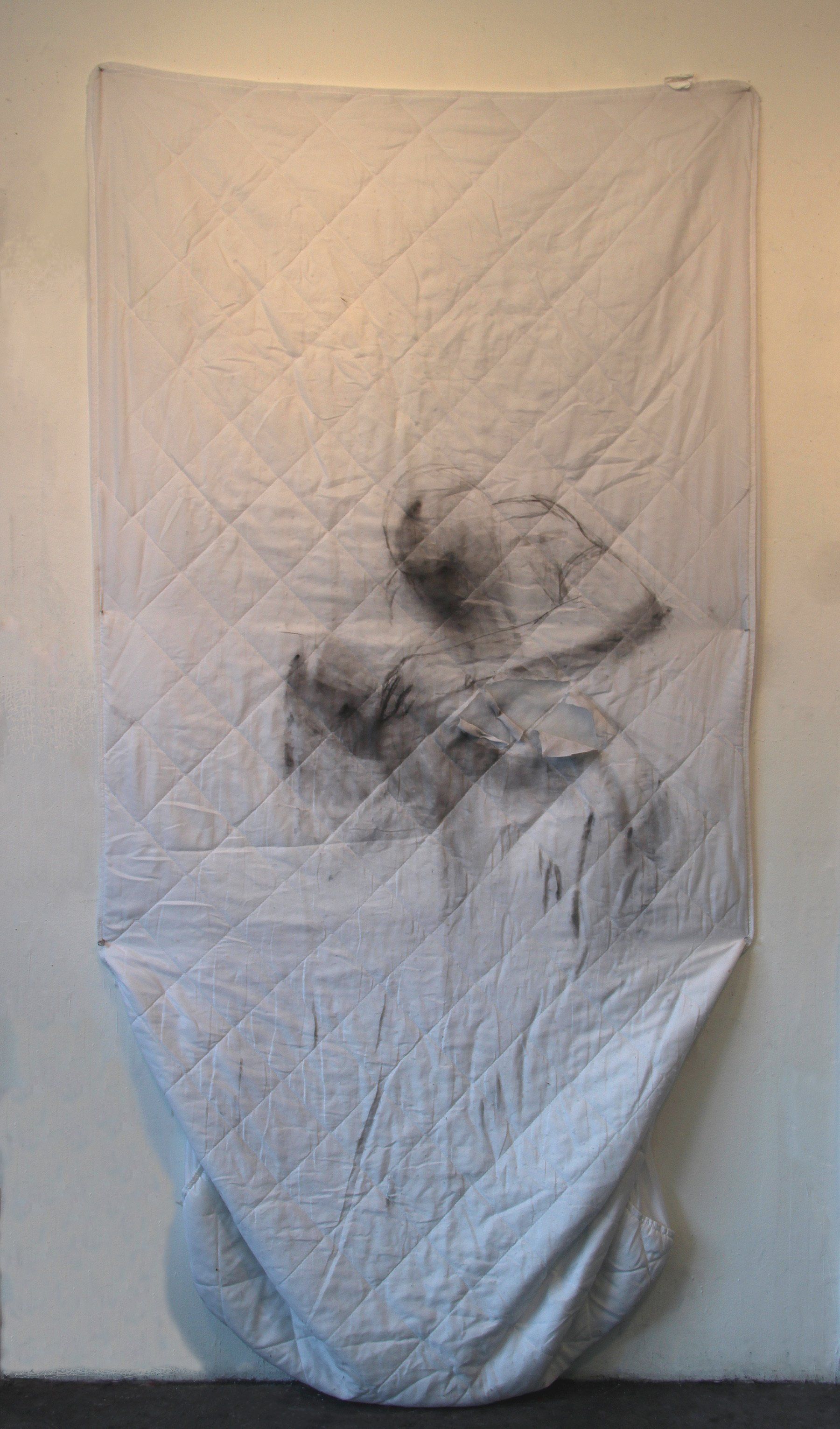 Soft Cover. 2018, Charcoal and alterations on mattress pad, 78