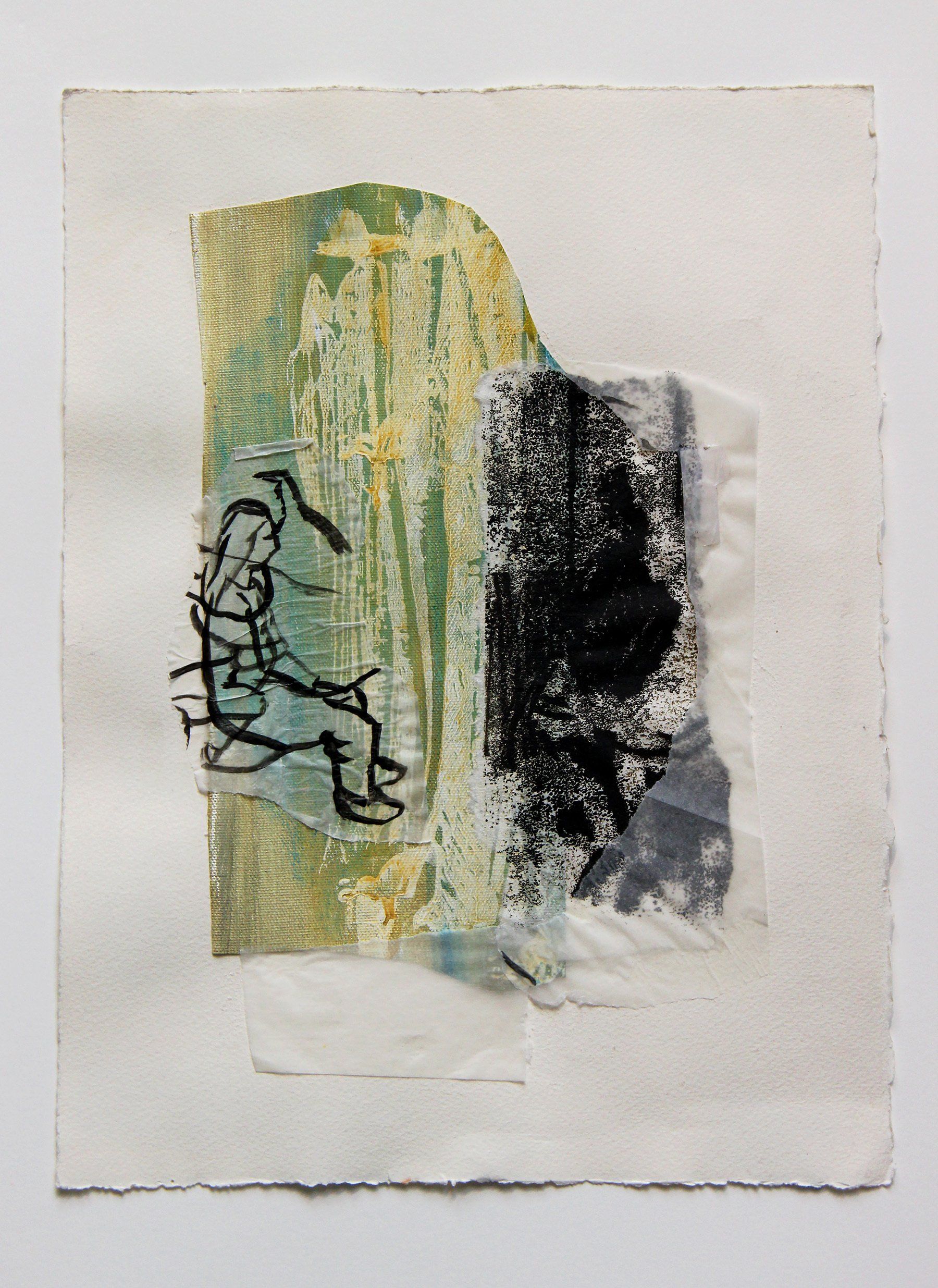 Through a Glass Darkly,.2018, Mixed media collage on paper, 15