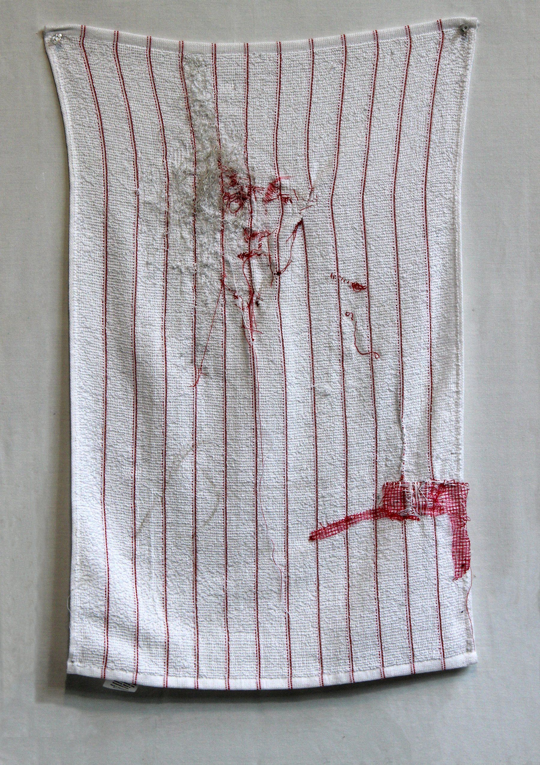 Numinous. 2018, Charcoal and thread on kitchen towel, 25