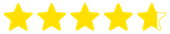 Une note de quatre étoiles et demie sur cinq, représentée par quatre étoiles jaunes pleines et une étoile jaune à moitié remplie.