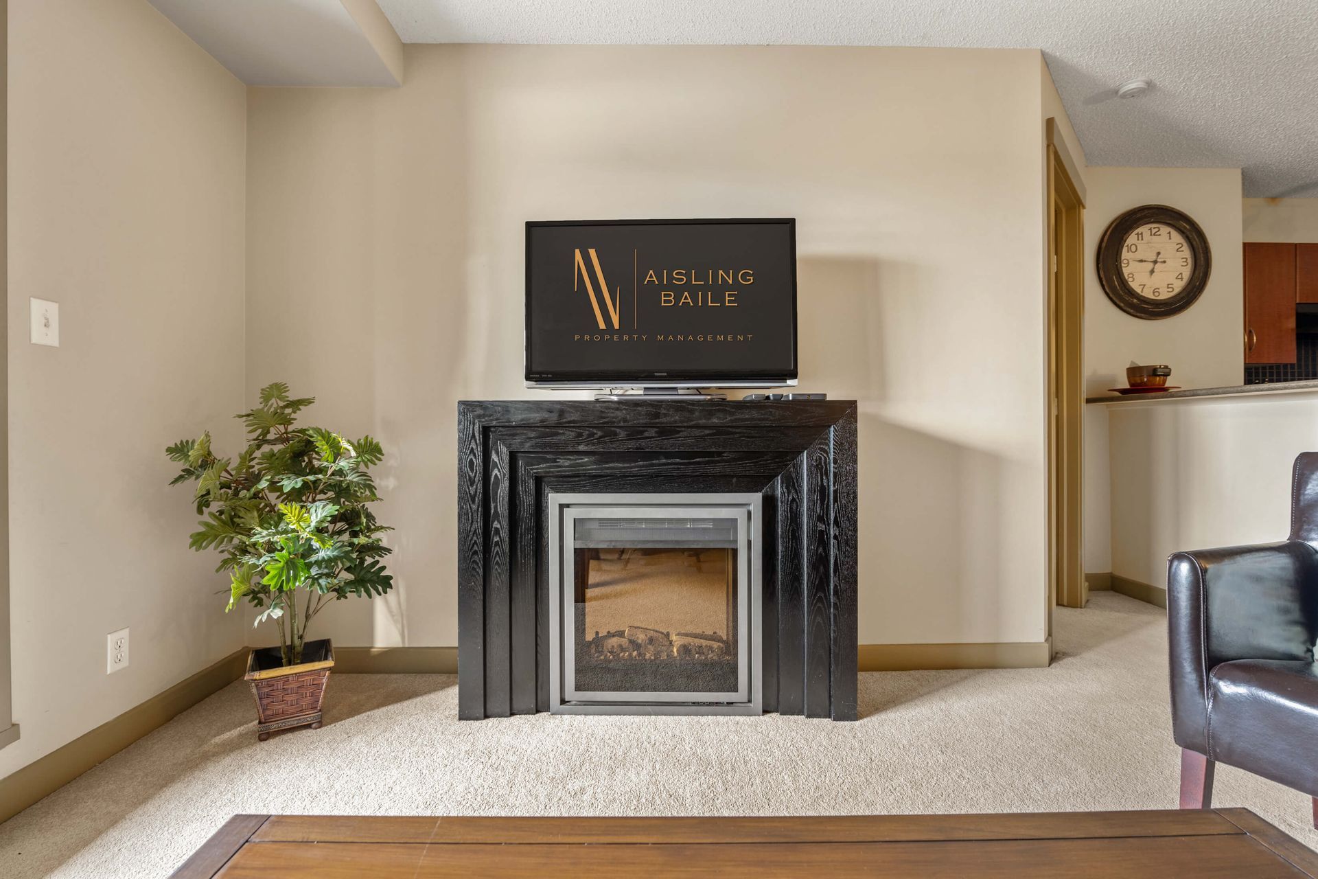 Fireplace at the Lake Windermere Pointe Condos in Invermere, BC managed by Aisling Baile Property Management