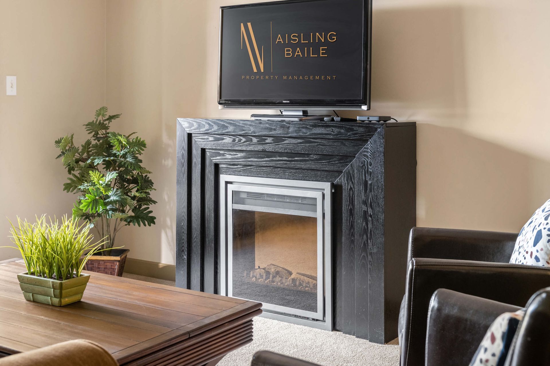 Fireplace at the Lake Windermere Pointe Condos in Invermere, BC managed by Aisling Baile Property Management