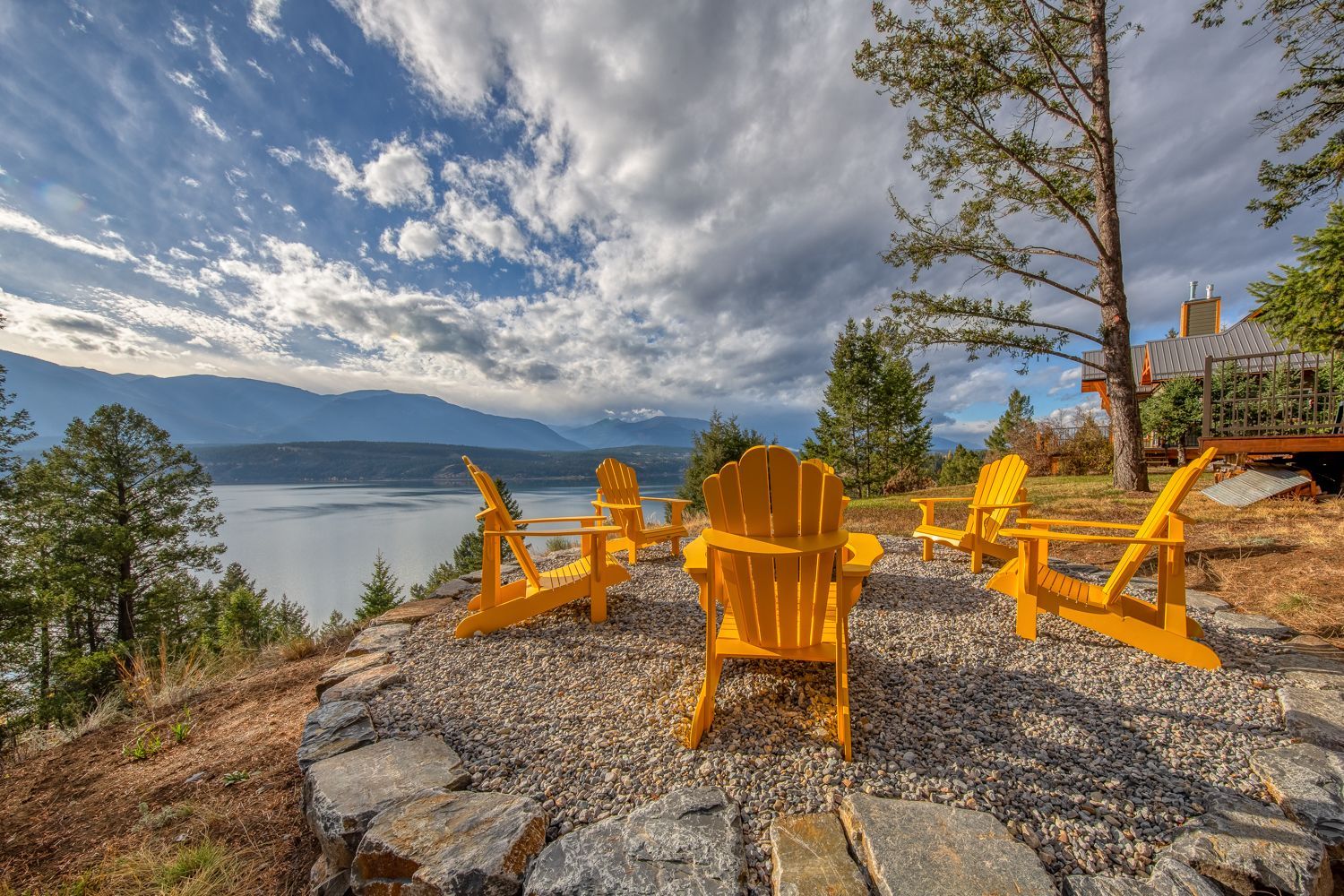 Sitting area of the Hilltop Dome with impeccable lake and mountain views.