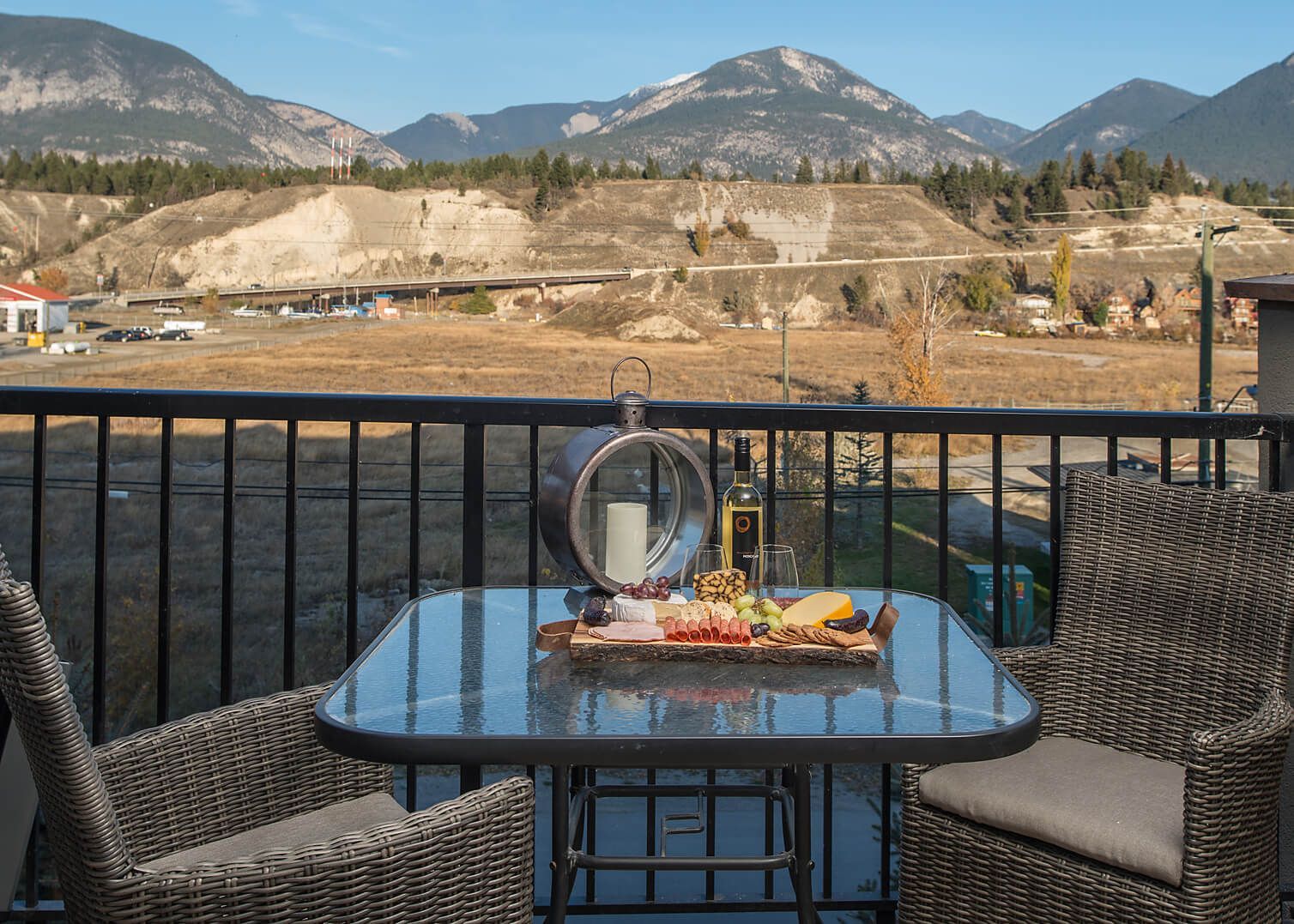 Private patio on the lake view condo in Lake Windermere Point BC Vacation Rental in Invermere hosted by Aisling Baile Property Management. 