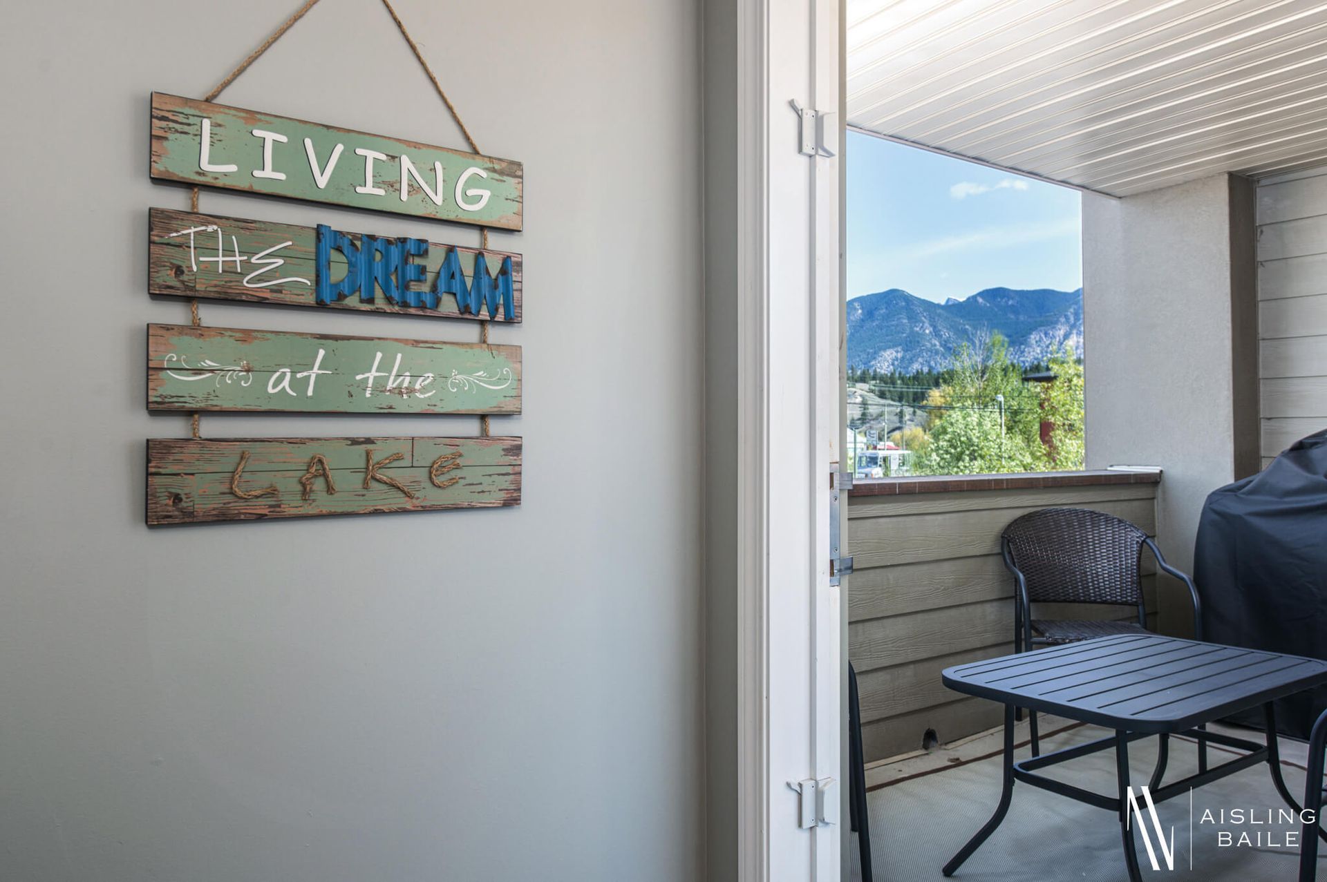 Private patio at the Trendy condo at Lake Windermere Pointe in Invermere, a BC Vacation Rental hosted by Aisling Baile Property Management.