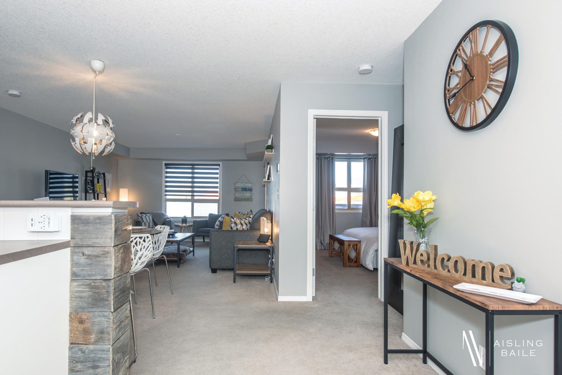 Entranceway to the Trendy condo at Lake Windermere Pointe in Invermere, a BC Vacation Rental hosted by Aisling Baile Property Management.