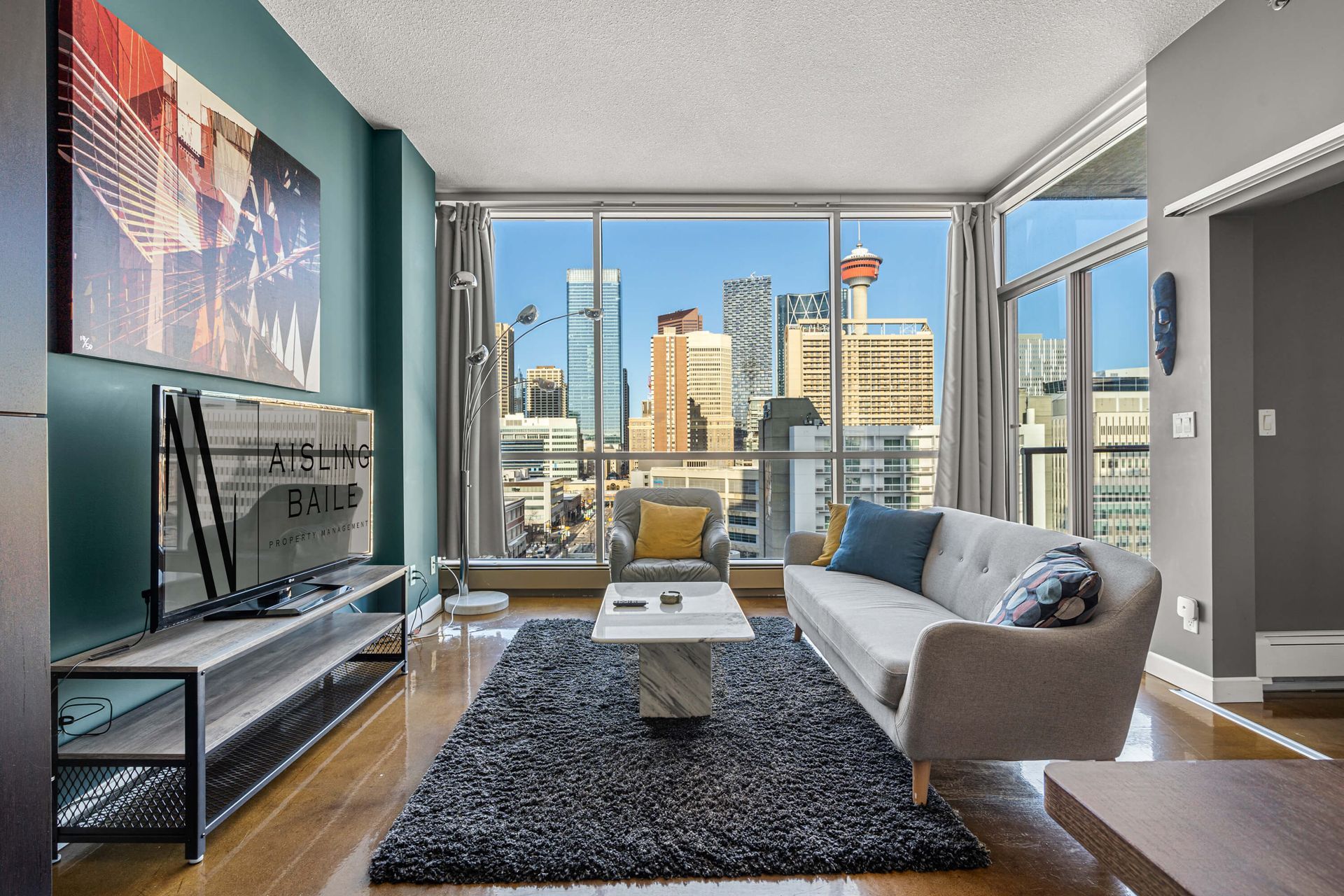 All My Favourite Colours, a 1-bedroom condo in Calgary's Beltline district with views of the Calgary tower.