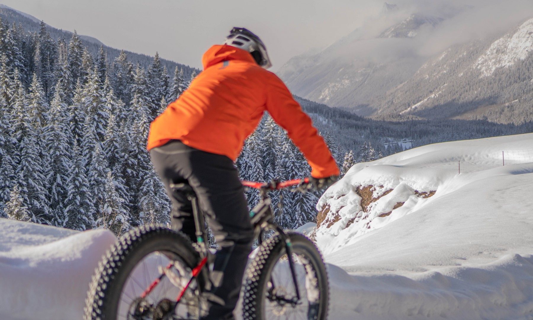 Fat tire biking in Panorama Ski Resort in Nature's Nook, a BC Vacation Rental in Horsethief Lodge Townhomes, managed by Aisling Baile Property Management. 