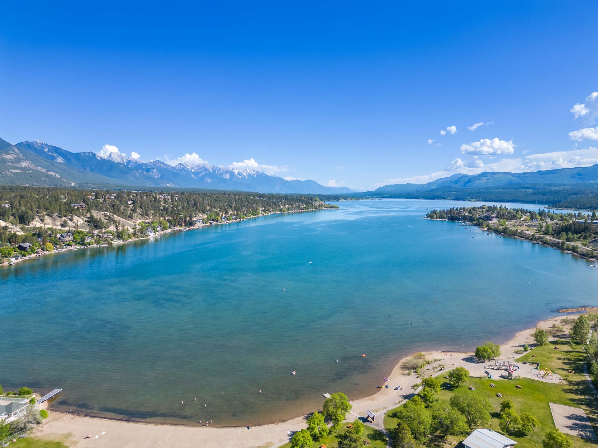 James Chabot Beach, walkable from the Stylish condo of Lake Windermere Pointe in Invermere, a BC Vacation Rental hosted by Aisling Baile Property Management.