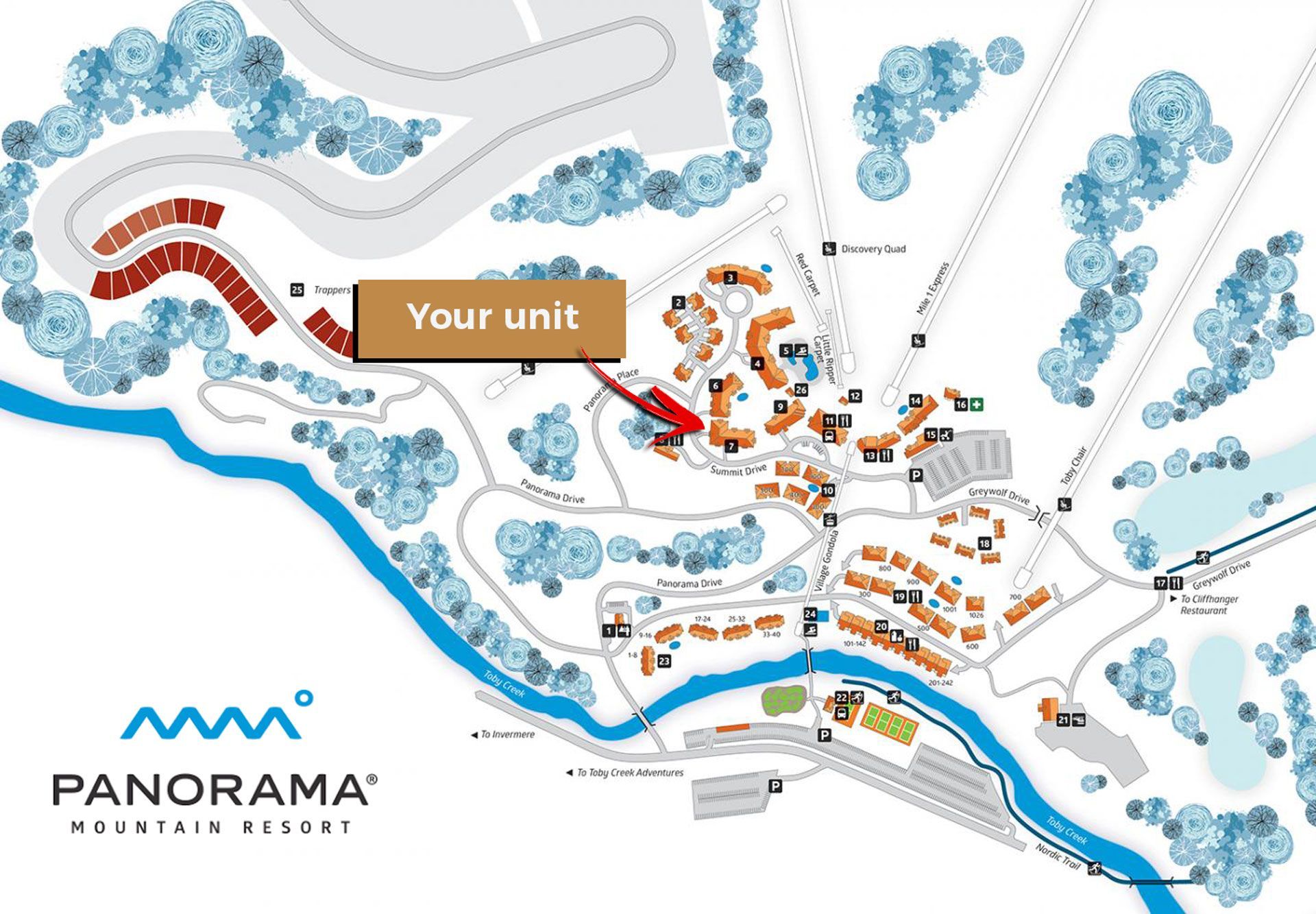 Map location of the Snoozy Griz Lodge in Panorama Mountain Resort, a BC Vacation Rental hosted by Aisling Baile Property Management.