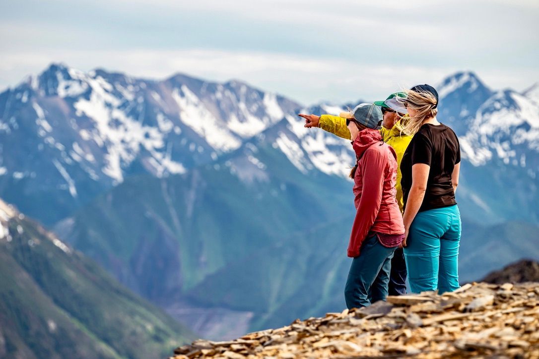 Travellers hiking on a Playwest Mountain Experiences guided backpacking tour.