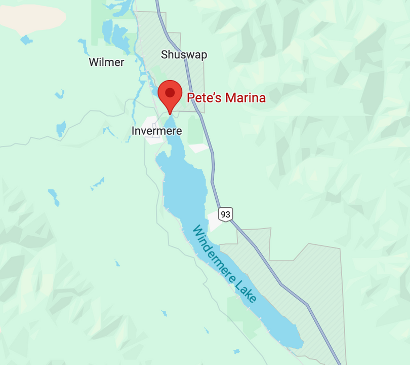 A map showing the location of pete 's marina