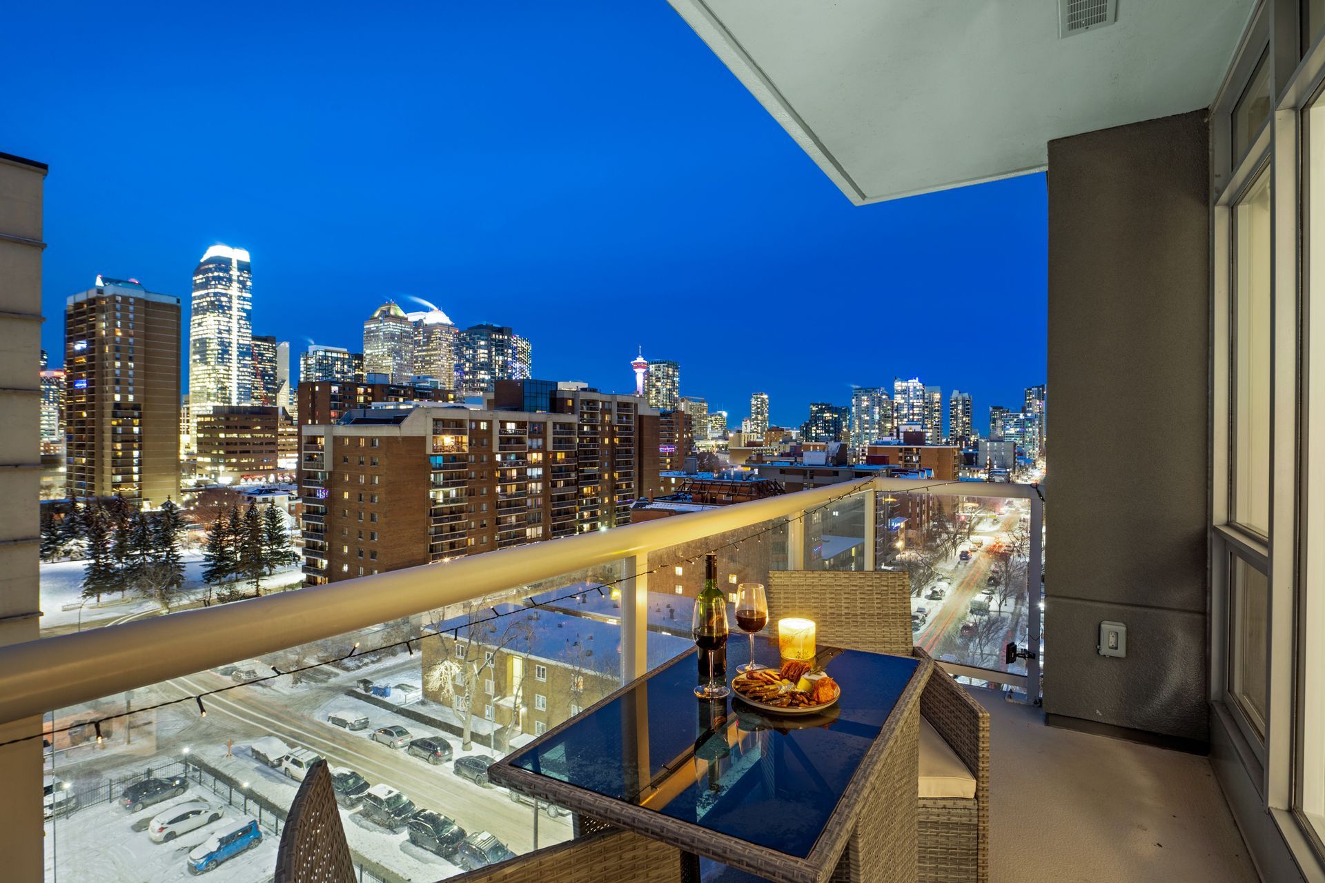 Private balcony of Mr & Mrs. Smith, a Calgary short-term rental hosted by Aisling Baile Property Management.