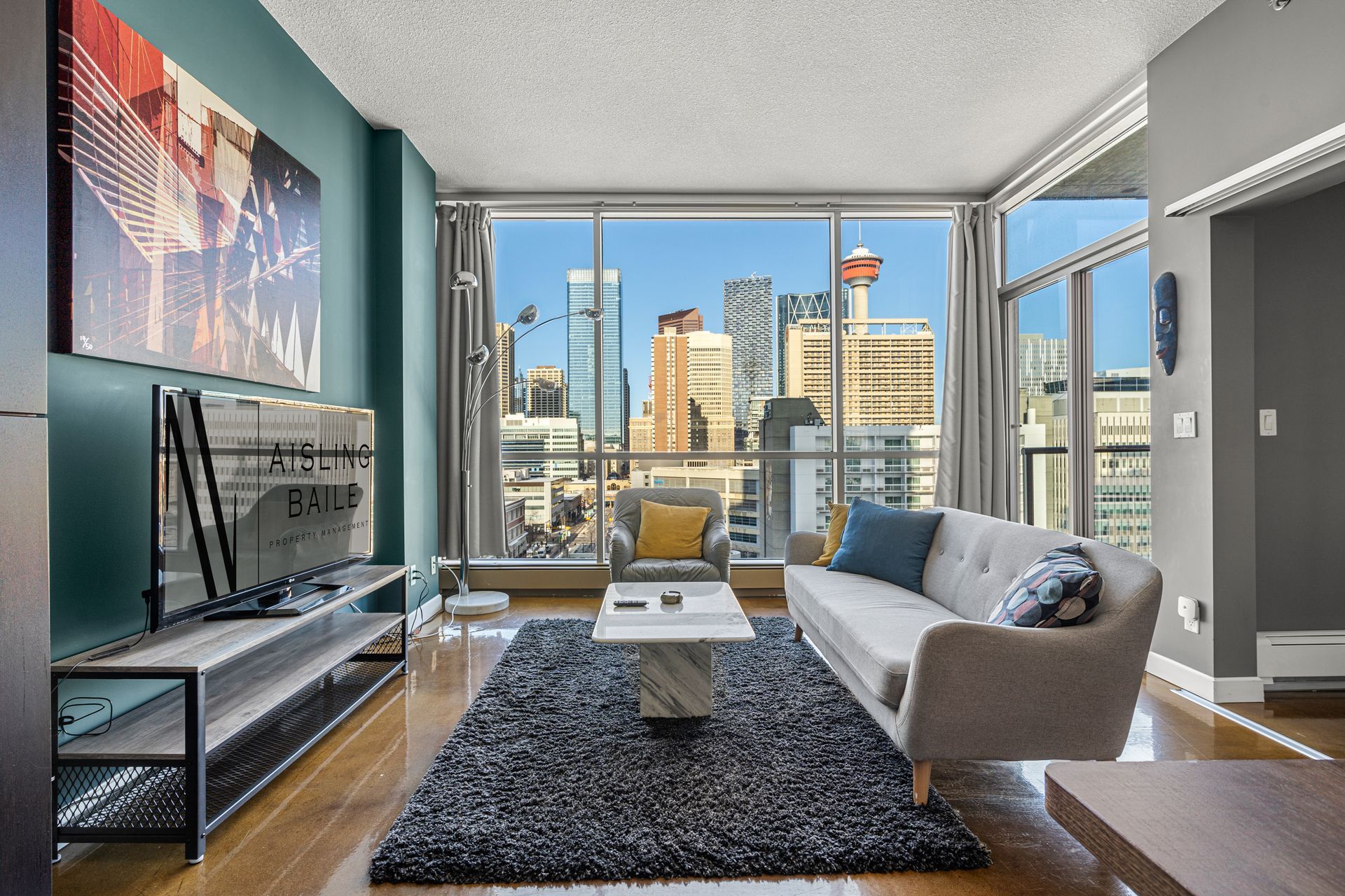 Living room of All My Fave Colours a Calgary short-term rental hosted by Aisling Baile Property Management.