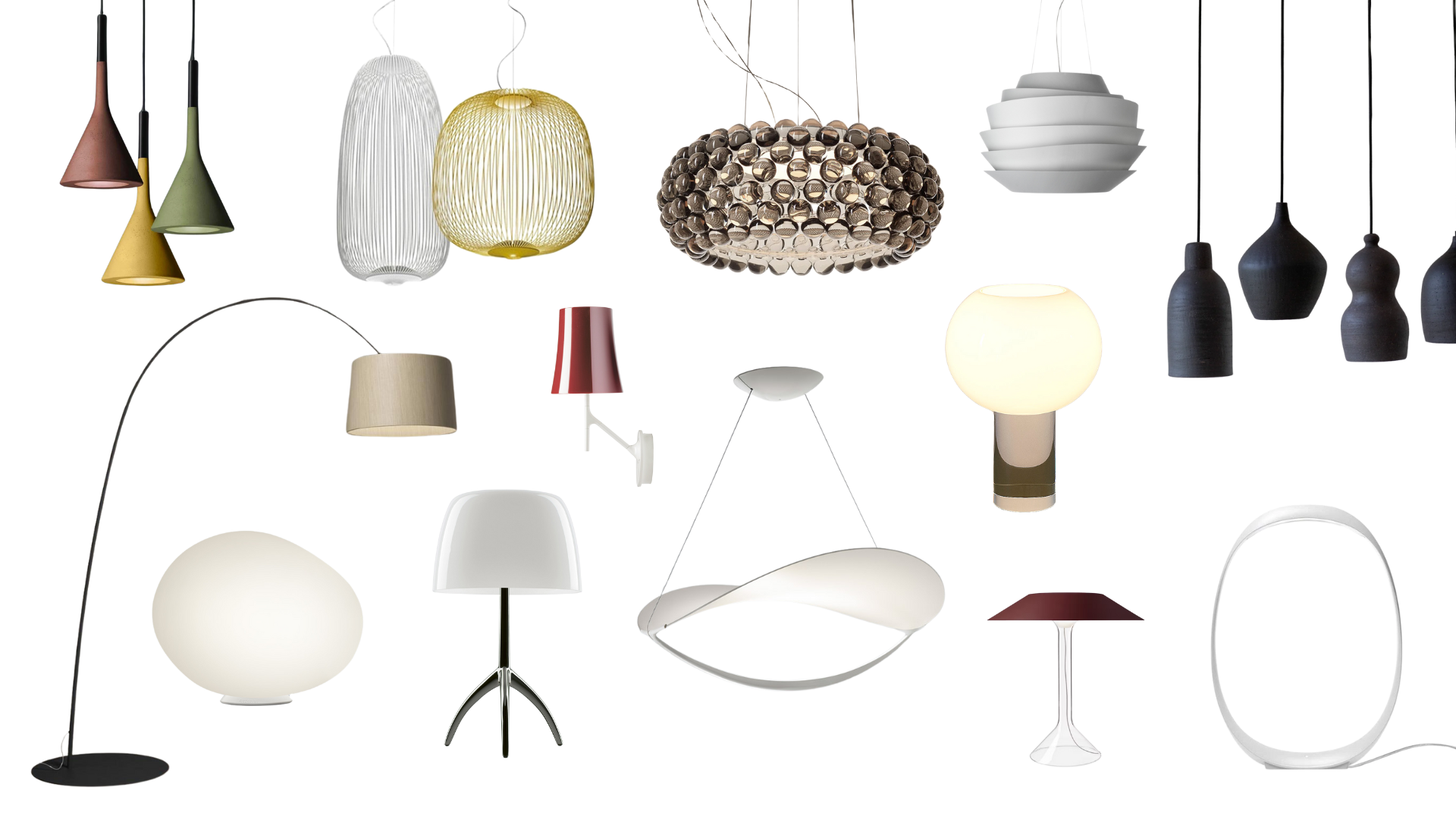 Una variedad de las luminarias de la marca italiana Foscarini.