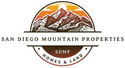 San Diego Mountain Properties logo with mountains in orange, brown, and white, and “Homes & Land” text