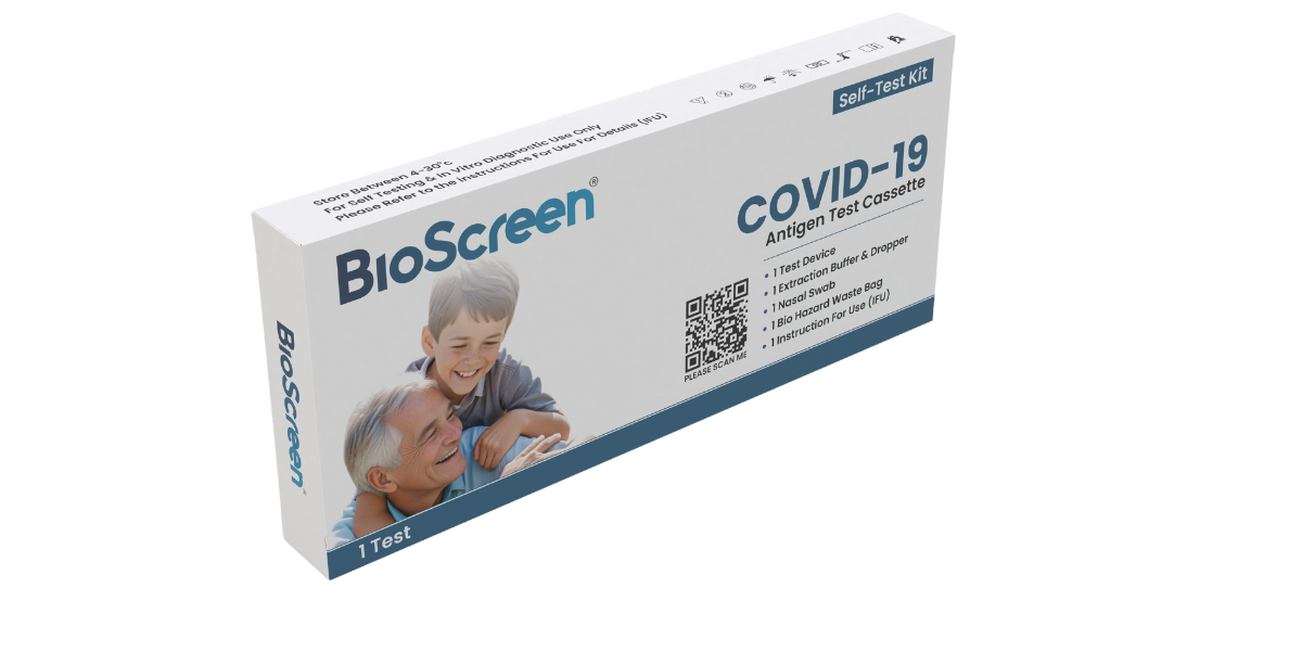 A box of covid-19 rapid antigen test with a test kit.