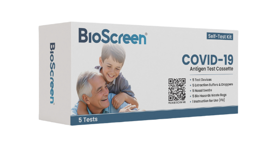 A box of covid-19 rapid antigen test with a test kit.