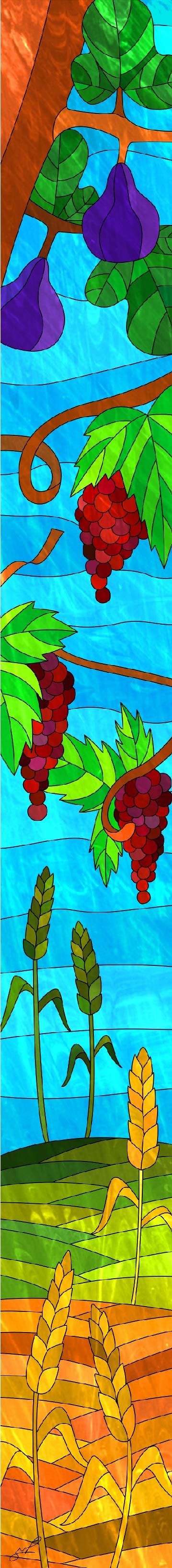 איור חלונות ויטראז' - 7 המינים - חיטה, שעורה, גפן ותאנה