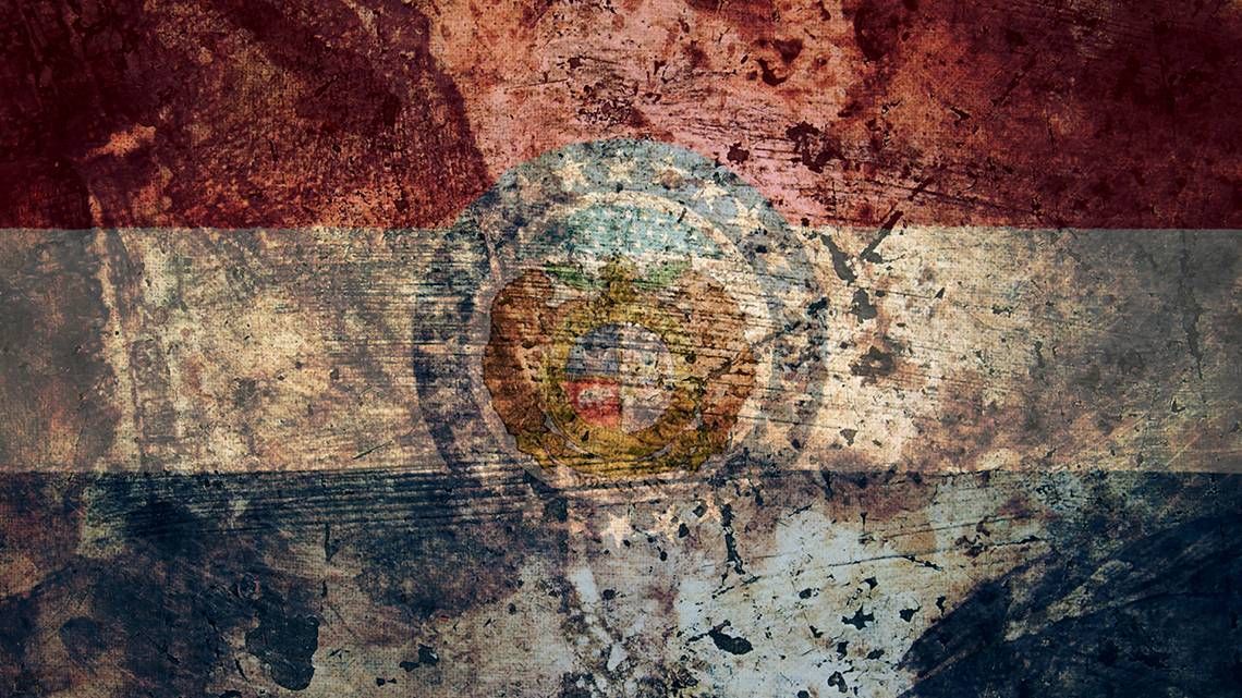 Missouri flag with digital effects making it look distressed.
