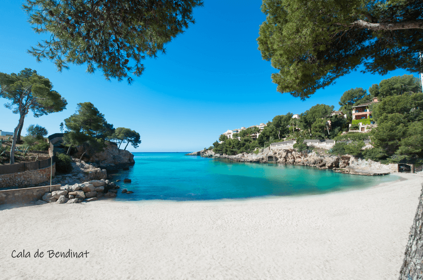 Vista de Cala Bendinat desde el mar, perfecta para disfrutar de un tour en llaut en Mallorca.