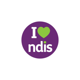 A purple button that says i love ndis