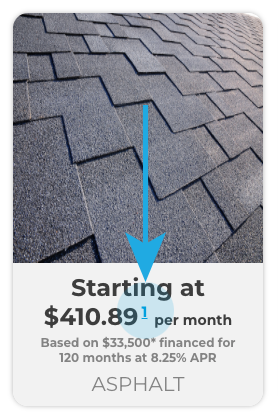 A picture of a roof that says starting at $ 410.89 per month