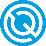 A blue and white circle with the letter q in the center