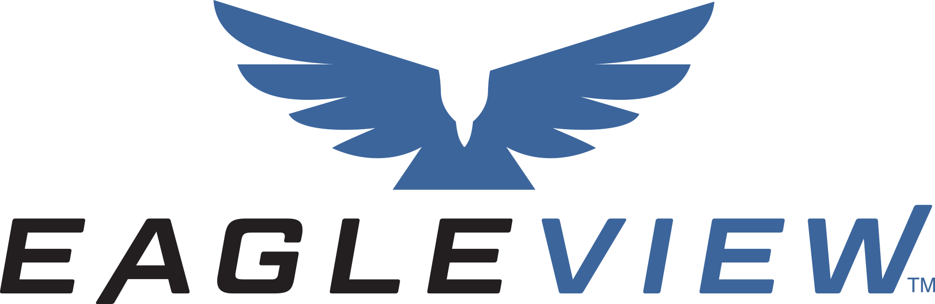 The logo for eagleview is blue and green