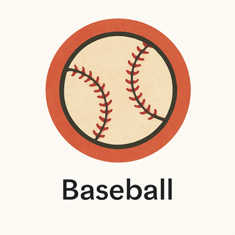 An illustration of a baseball with the word baseball below it