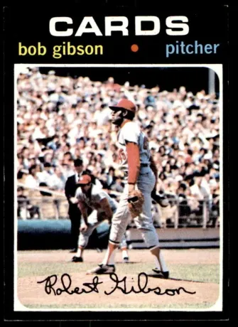 A bob gibson baseball card with robert wilson written on it