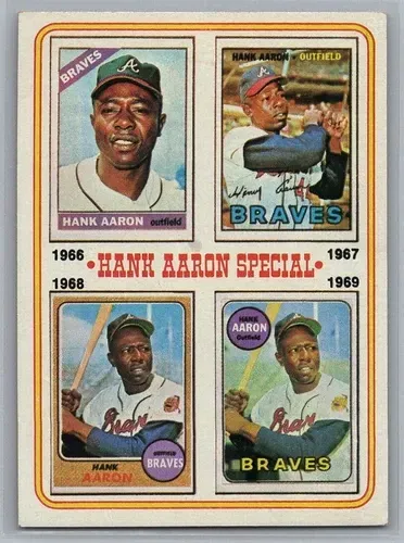 A baseball card of hank aaron from the braves