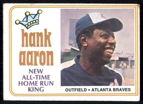 A baseball card of hank aaron from the atlanta braves