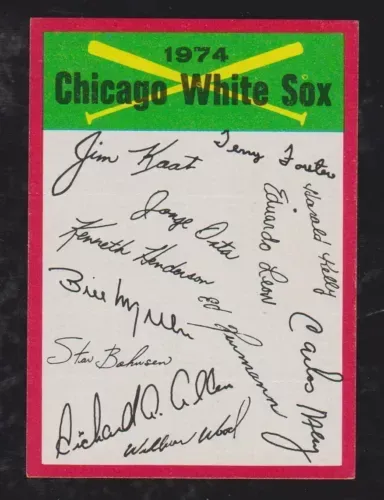 A 1974 chicago white sox baseball card with signatures on it
