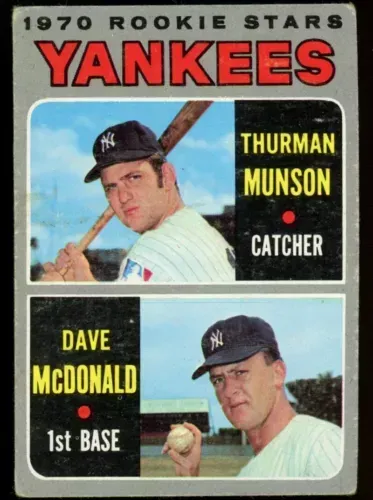 A 1970 yankees baseball card with dave mcdonald and thurman munson