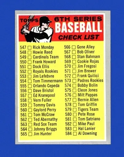 A checklist for the 6th series of baseball