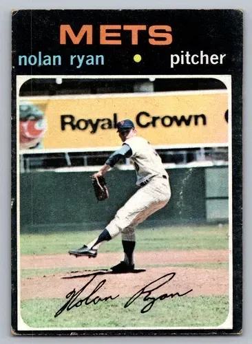 A baseball card of nolan ryan pitcher for the mets