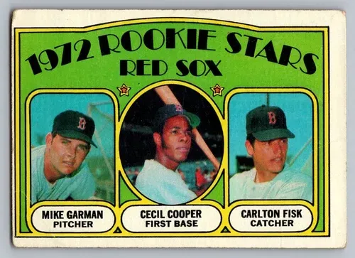 1972 rookie stars red sox mike garman pitcher cecil cooper first base carlton fisk catcher