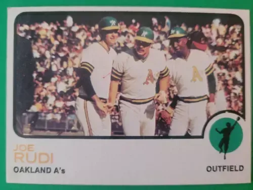 A baseball card of joe rudi oakland a 's